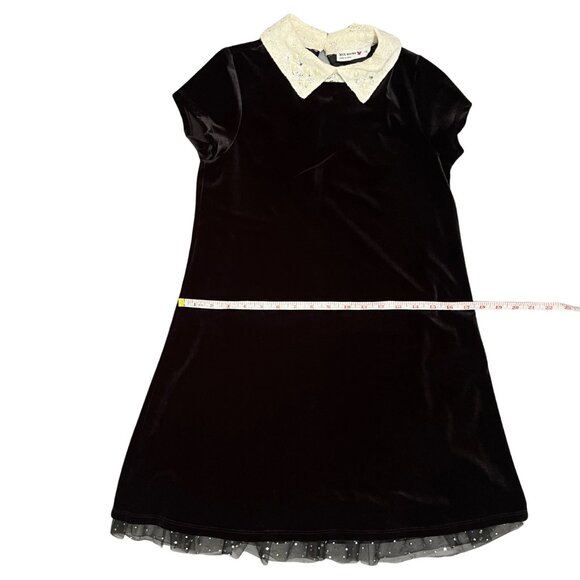 Knit Works Girls 12 Black Velvet Dress Pearl Lace Collar Holiday Party Outfit - Picture 5 of 13